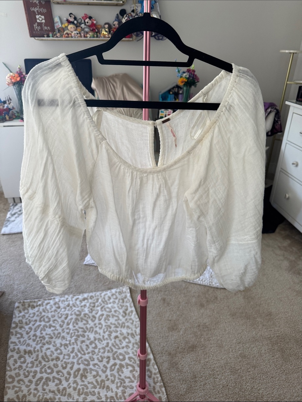 Free People Cream Gauze Peasant Top
